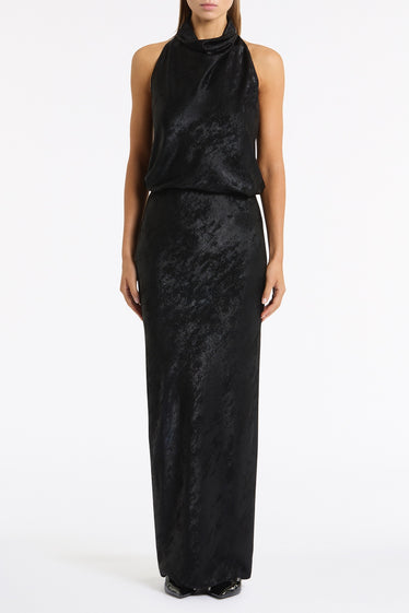 BLACK BURNISHED METALLIC HALTER TOP