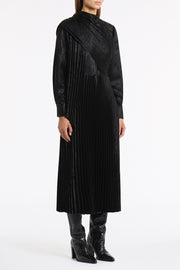 BLACK BURNISHED METALLIC PLISSE DRESS