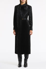 BLACK BURNISHED METALLIC PLISSE DRESS