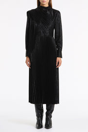 BLACK BURNISHED METALLIC PLISSE DRESS