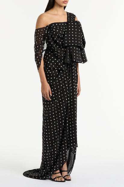 BLACK C SPOT SILK GGT BOW GOWN