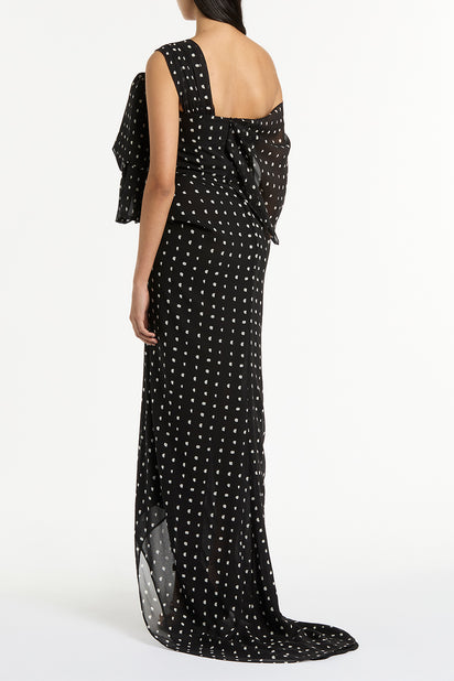BLACK C SPOT SILK GGT BOW GOWN