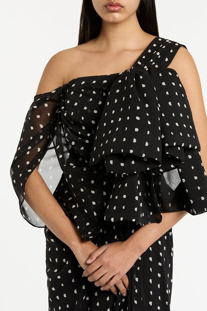 BLACK C SPOT SILK GGT BOW GOWN