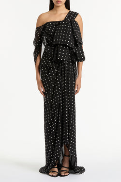 BLACK C SPOT SILK GGT BOW GOWN
