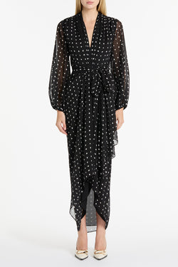 BLACK C SPOT SILK GGT WATERFALL DRESS