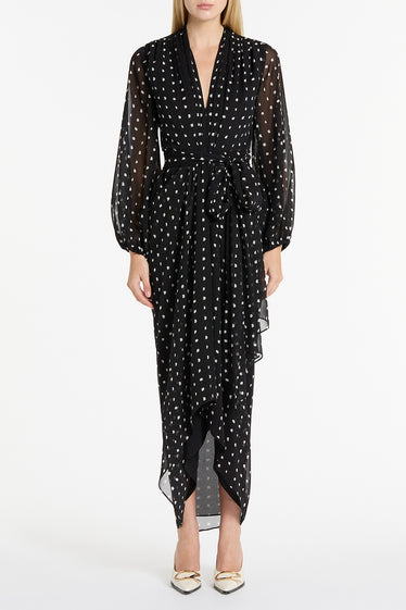 BLACK C SPOT SILK GGT WATERFALL DRESS