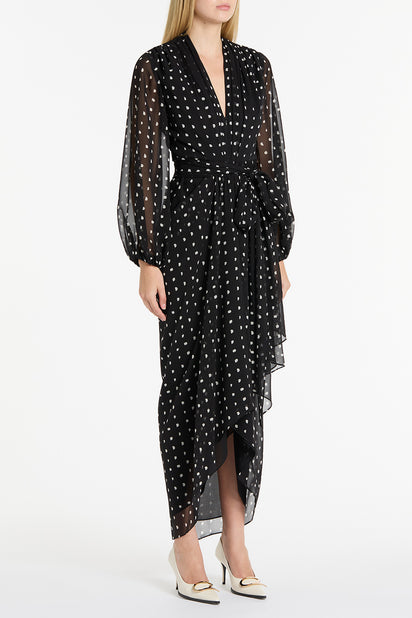 BLACK C SPOT SILK GGT WATERFALL DRESS