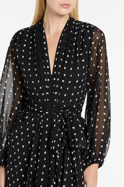 BLACK C SPOT SILK GGT WATERFALL DRESS