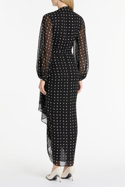 BLACK C SPOT SILK GGT WATERFALL DRESS