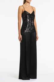 BLACK CASCADE SEQUIN THIN STRAP TOP