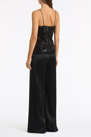BLACK CASCADE SEQUIN THIN STRAP TOP
