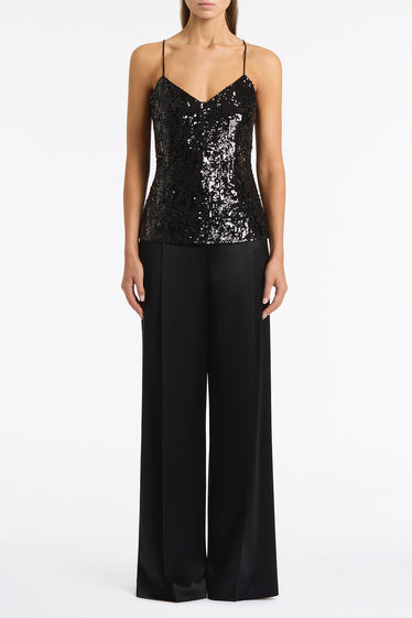 BLACK CASCADE SEQUIN THIN STRAP TOP