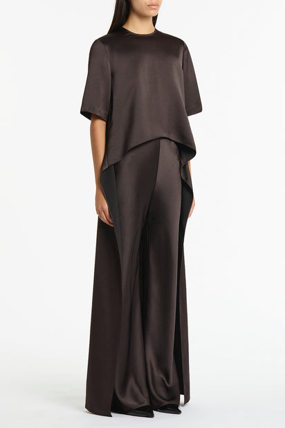 BLACK CHOCOLATE LUSTRE SATIN TAIL TOP