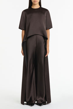 BLACK CHOCOLATE LUSTRE SATIN TAIL TOP