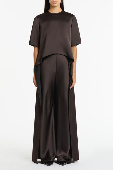 BLACK CHOCOLATE LUSTRE SATIN TAIL TOP