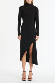 BLACK CREPE ASYMMETRIC SKIRT