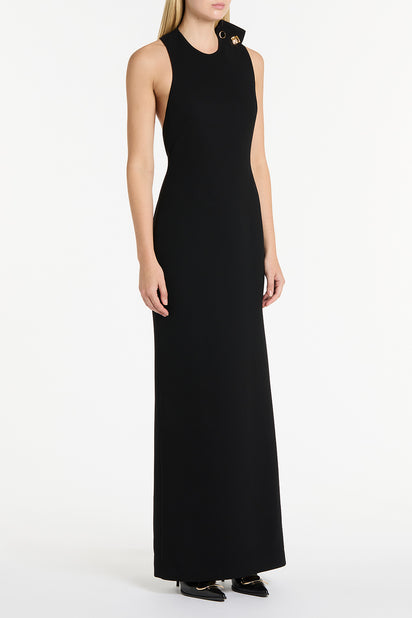 BLACK CREPE C BACK GOWN
