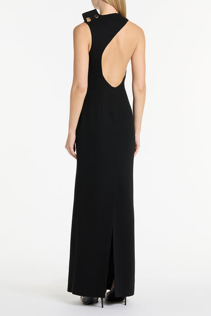 BLACK CREPE C BACK GOWN