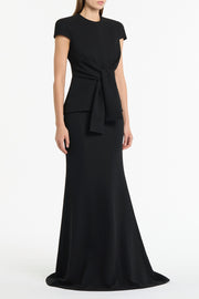BLACK CREPE CAP SLEEVE TIE TOP