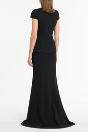 BLACK CREPE CAP SLEEVE TIE TOP