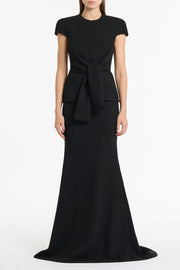 BLACK CREPE CAP SLEEVE TIE TOP