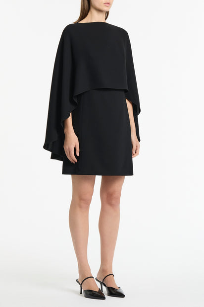 BLACK CREPE CAPE MINI DRESS