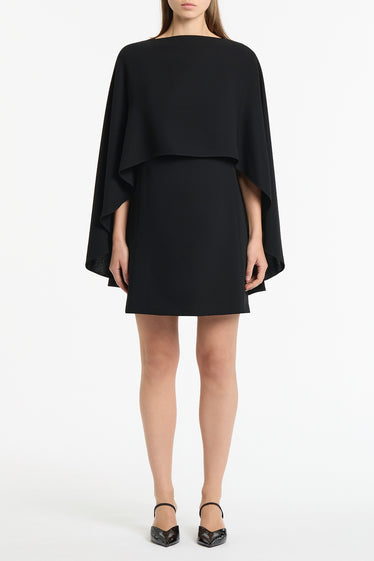 BLACK CREPE CAPE MINI DRESS