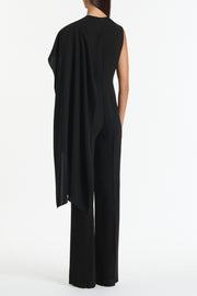 BLACK CREPE CASCADE JUMPSUIT
