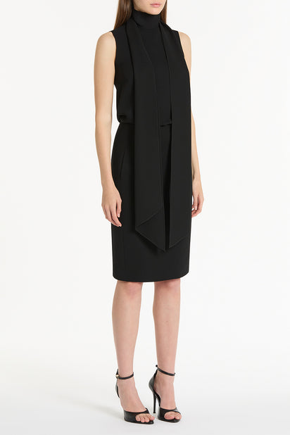 BLACK CREPE CLASSIC TIE NECK DRESS