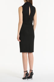 BLACK CREPE CLASSIC TIE NECK DRESS