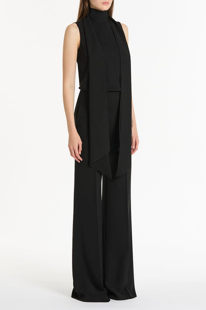 BLACK CREPE CLASSIC TIE NECK JUMPSUIT