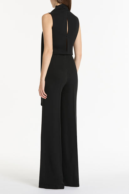 BLACK CREPE CLASSIC TIE NECK JUMPSUIT