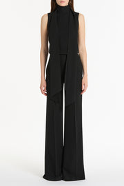 BLACK CREPE CLASSIC TIE NECK JUMPSUIT