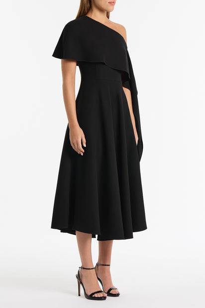 BLACK CREPE COLD SHOULDER DRESS