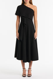 BLACK CREPE COLD SHOULDER DRESS