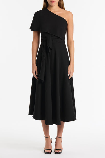 BLACK CREPE COLD SHOULDER DRESS