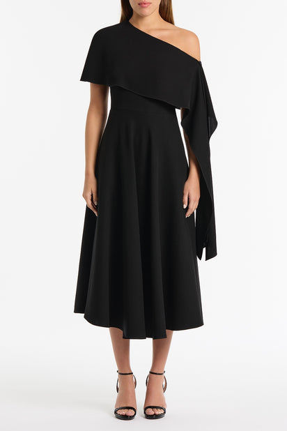 BLACK CREPE COLD SHOULDER DRESS