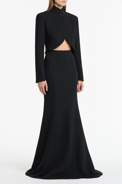 BLACK CREPE CROP JACKET