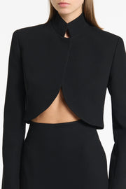 BLACK CREPE CROP JACKET