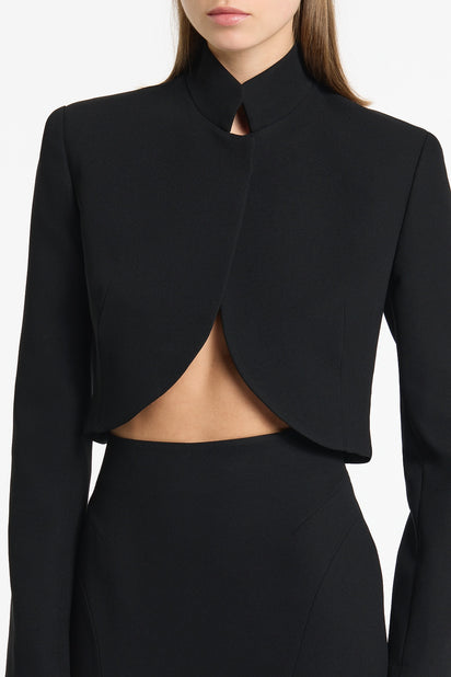 BLACK CREPE CROP JACKET