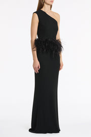BLACK CREPE CROPPED FEATHER TRIMMED BODICE