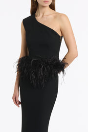 BLACK CREPE CROPPED FEATHER TRIMMED BODICE