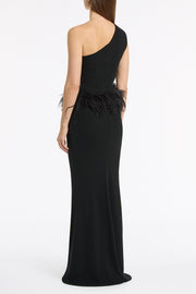 BLACK CREPE CROPPED FEATHER TRIMMED BODICE