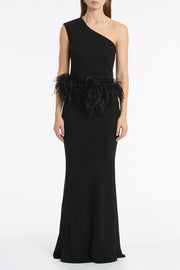 BLACK CREPE CROPPED FEATHER TRIMMED BODICE