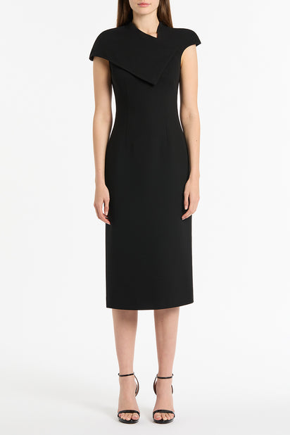 BLACK CREPE DINASTIA WRAP MIDI DRESS