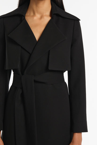 BLACK CREPE DOUBLE-BREASTED TRENCH COAT