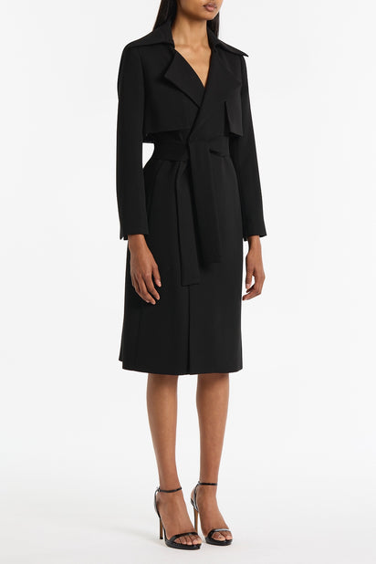 BLACK CREPE DOUBLE-BREASTED TRENCH COAT
