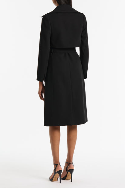 BLACK CREPE DOUBLE-BREASTED TRENCH COAT