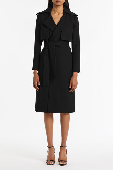 BLACK CREPE DOUBLE-BREASTED TRENCH COAT