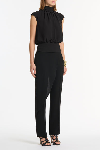 BLACK CREPE DRAPE FRONT PANT
